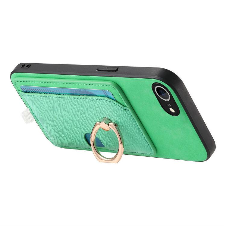 For iPhone 17e / 16e Retro Cross Leather Ring Side Insert Card Bag MagSafe Phone Case