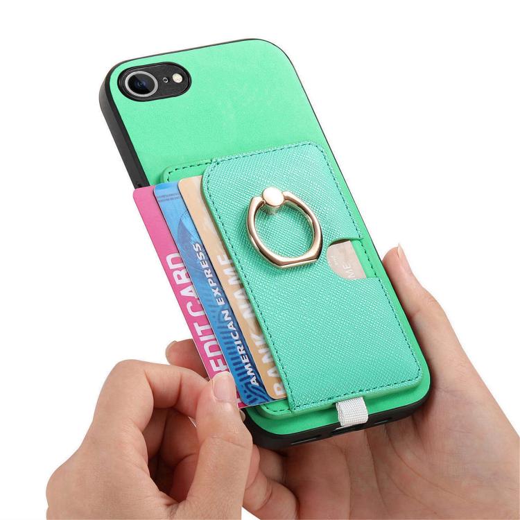For iPhone 17e / 16e Retro Cross Leather Ring Side Insert Card Bag MagSafe Phone Case