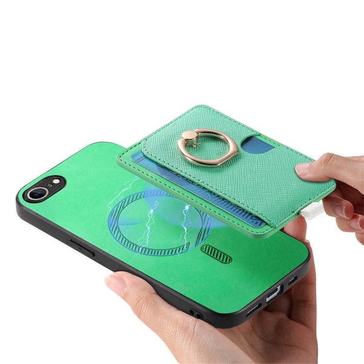 For iPhone 17e / 16e Retro Cross Leather Ring Side Insert Card Bag MagSafe Phone Case