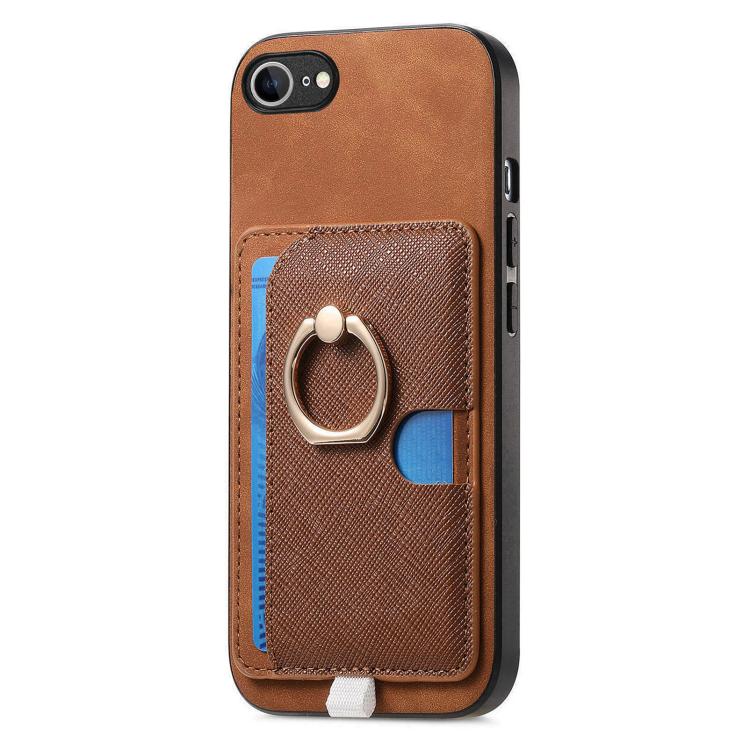 For iPhone 17e / 16e Retro Cross Leather Ring Side Insert Card Bag MagSafe Phone Case