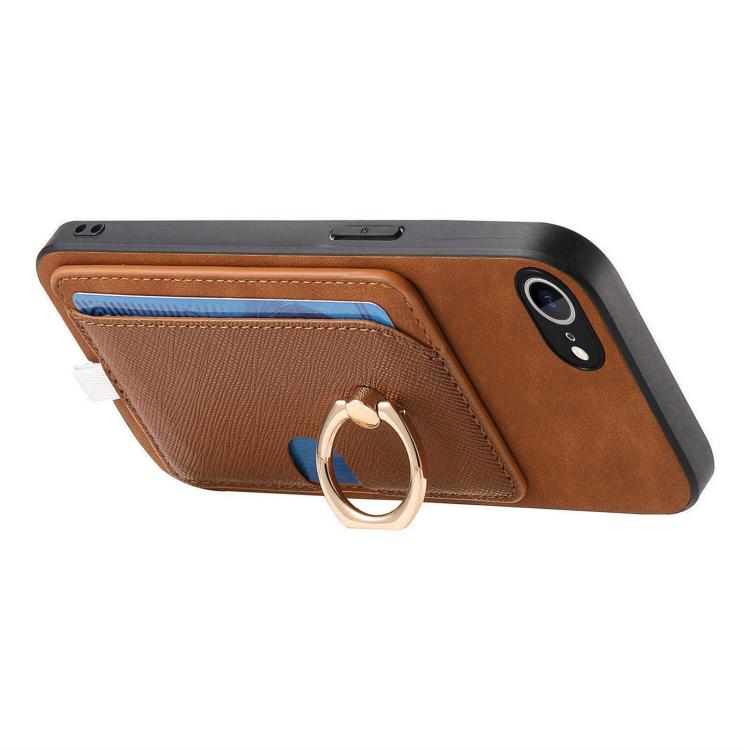 For iPhone 17e / 16e Retro Cross Leather Ring Side Insert Card Bag MagSafe Phone Case