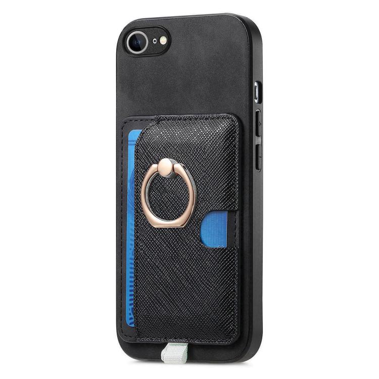 For iPhone 17e / 16e Retro Cross Leather Ring Side Insert Card Bag MagSafe Phone Case