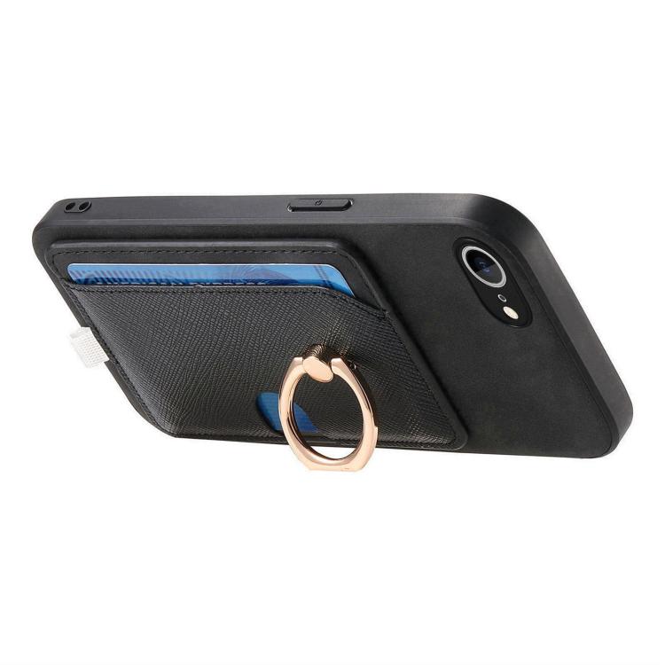 For iPhone 17e / 16e Retro Cross Leather Ring Side Insert Card Bag MagSafe Phone Case