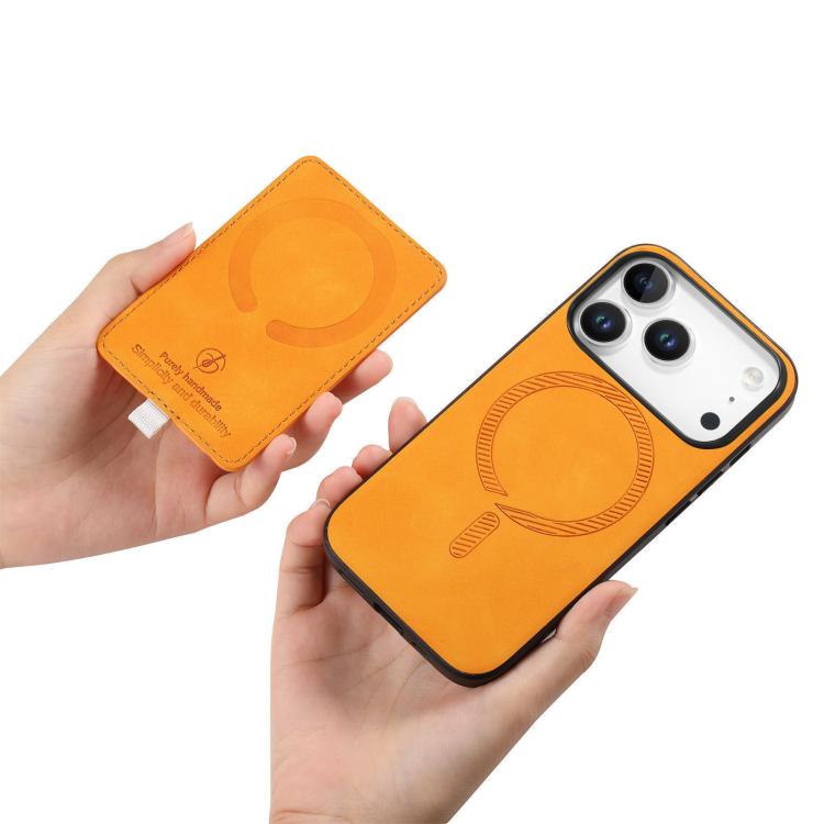 For iPhone 17 Pro Retro Cross Leather Ring Side Insert Card Bag MagSafe Phone Case