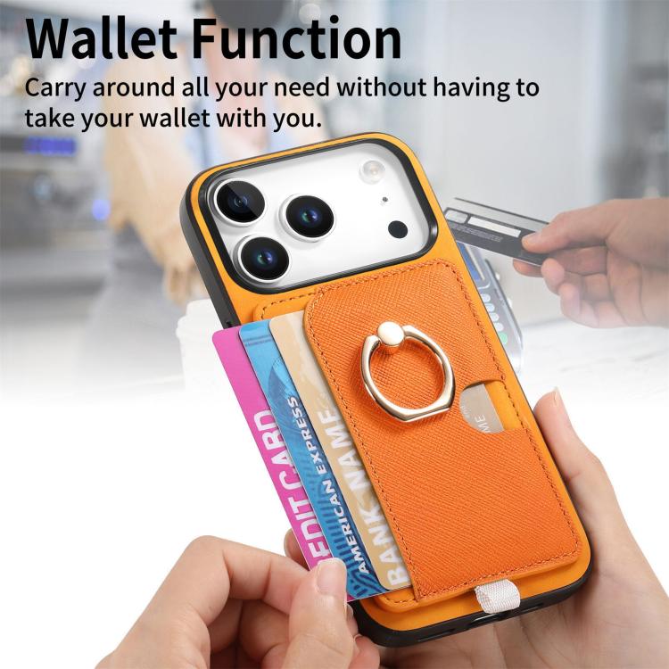 For iPhone 17 Pro Retro Cross Leather Ring Side Insert Card Bag MagSafe Phone Case
