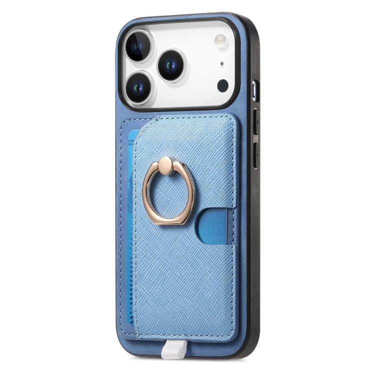 For iPhone 17 Pro Retro Cross Leather Ring Side Insert Card Bag MagSafe Phone Case
