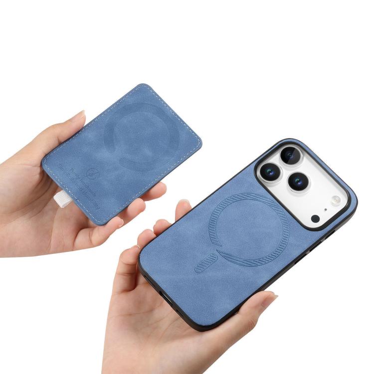 For iPhone 17 Pro Retro Cross Leather Ring Side Insert Card Bag MagSafe Phone Case