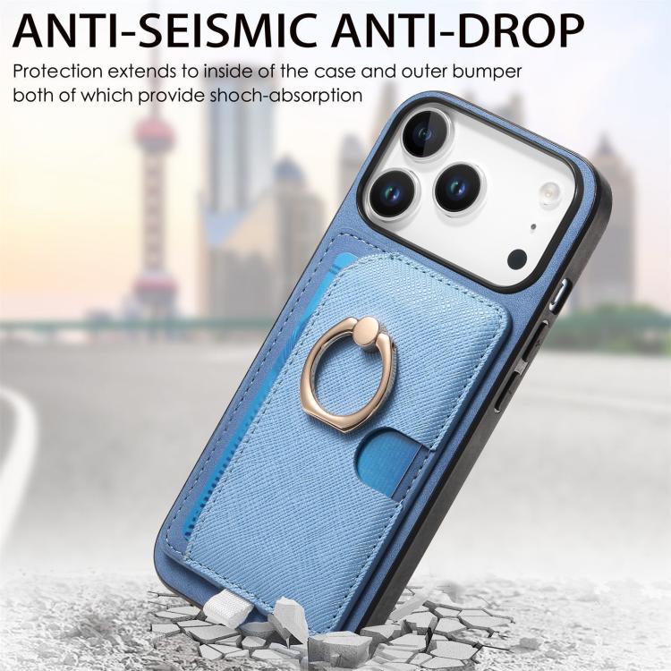 For iPhone 17 Pro Retro Cross Leather Ring Side Insert Card Bag MagSafe Phone Case