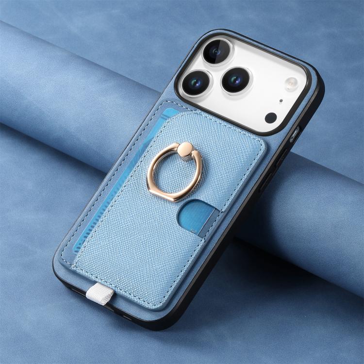 For iPhone 17 Pro Retro Cross Leather Ring Side Insert Card Bag MagSafe Phone Case