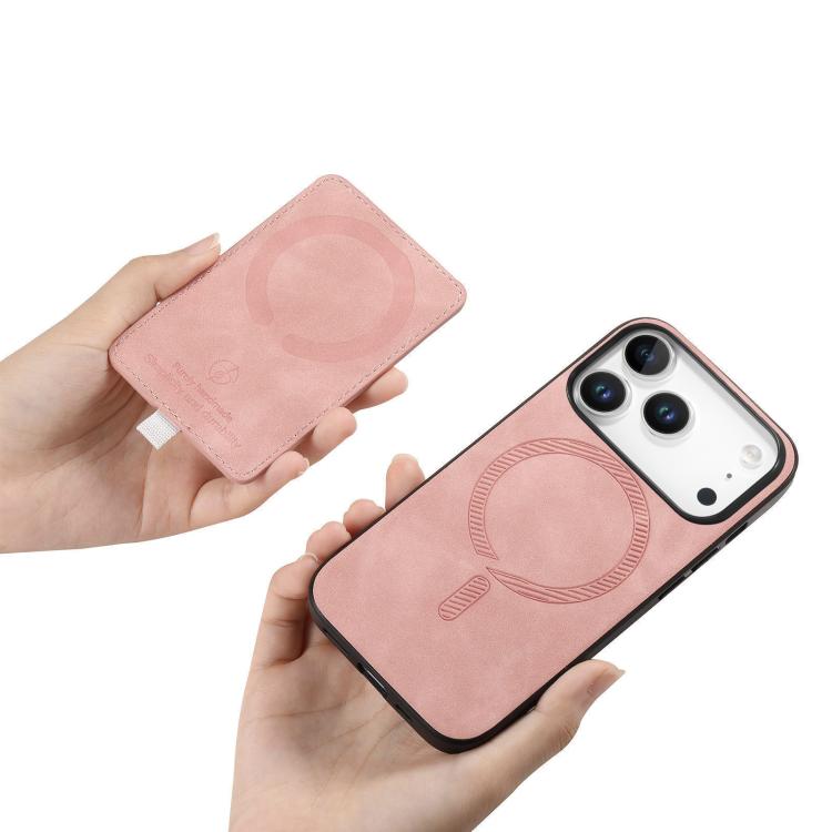 For iPhone 17 Pro Retro Cross Leather Ring Side Insert Card Bag MagSafe Phone Case