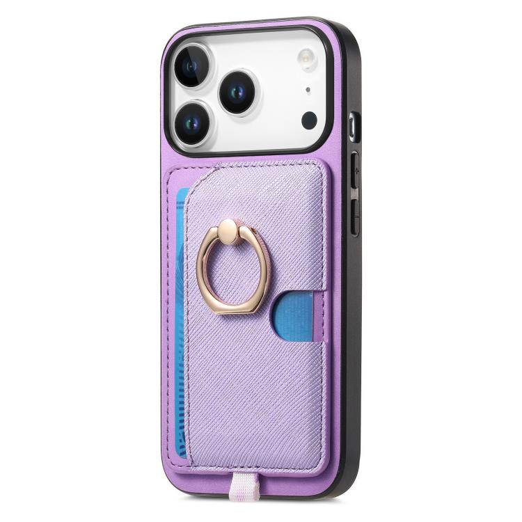 For iPhone 17 Pro Retro Cross Leather Ring Side Insert Card Bag MagSafe Phone Case
