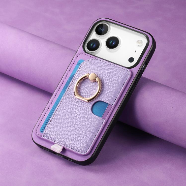 For iPhone 17 Pro Retro Cross Leather Ring Side Insert Card Bag MagSafe Phone Case