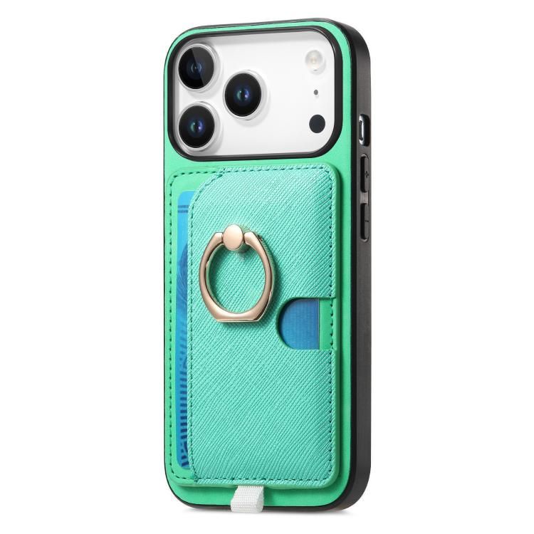 For iPhone 17 Pro Retro Cross Leather Ring Side Insert Card Bag MagSafe Phone Case