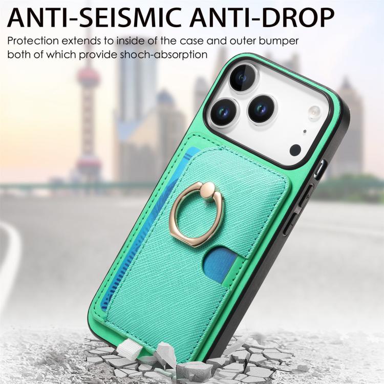 For iPhone 17 Pro Retro Cross Leather Ring Side Insert Card Bag MagSafe Phone Case