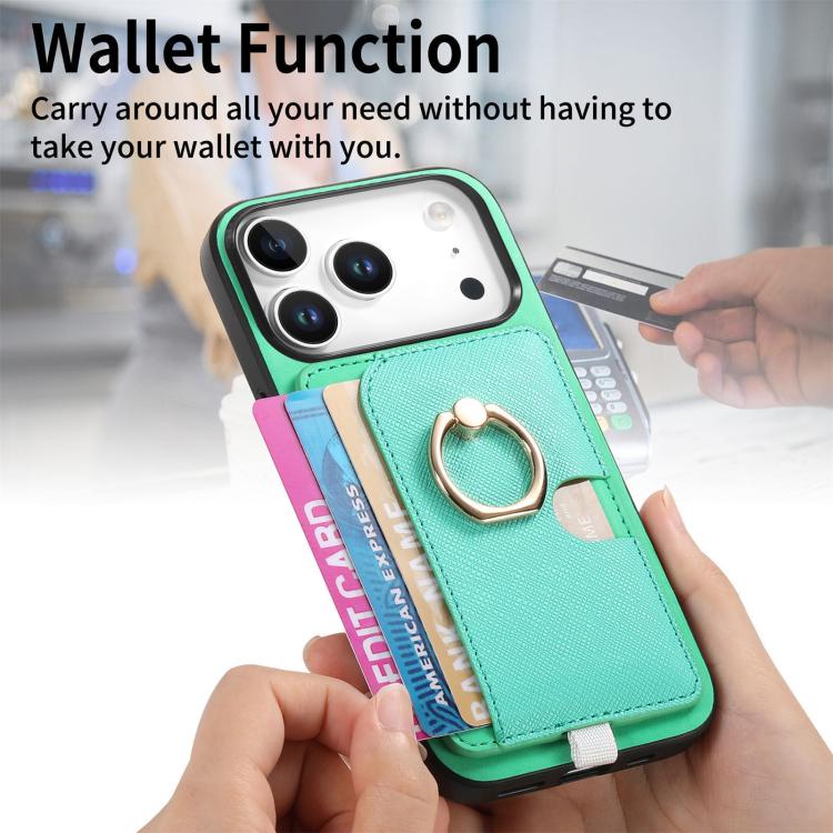 For iPhone 17 Pro Retro Cross Leather Ring Side Insert Card Bag MagSafe Phone Case