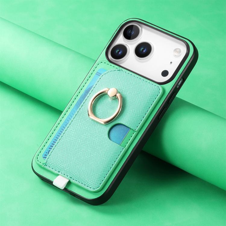 For iPhone 17 Pro Retro Cross Leather Ring Side Insert Card Bag MagSafe Phone Case
