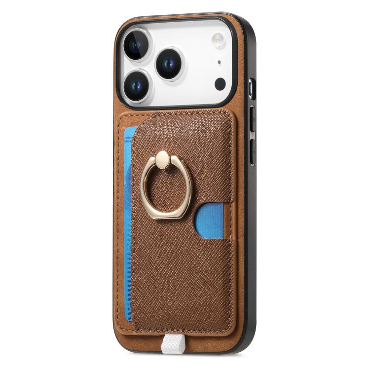 For iPhone 17 Pro Retro Cross Leather Ring Side Insert Card Bag MagSafe Phone Case