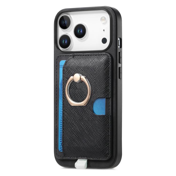 For iPhone 17 Pro Retro Cross Leather Ring Side Insert Card Bag MagSafe Phone Case