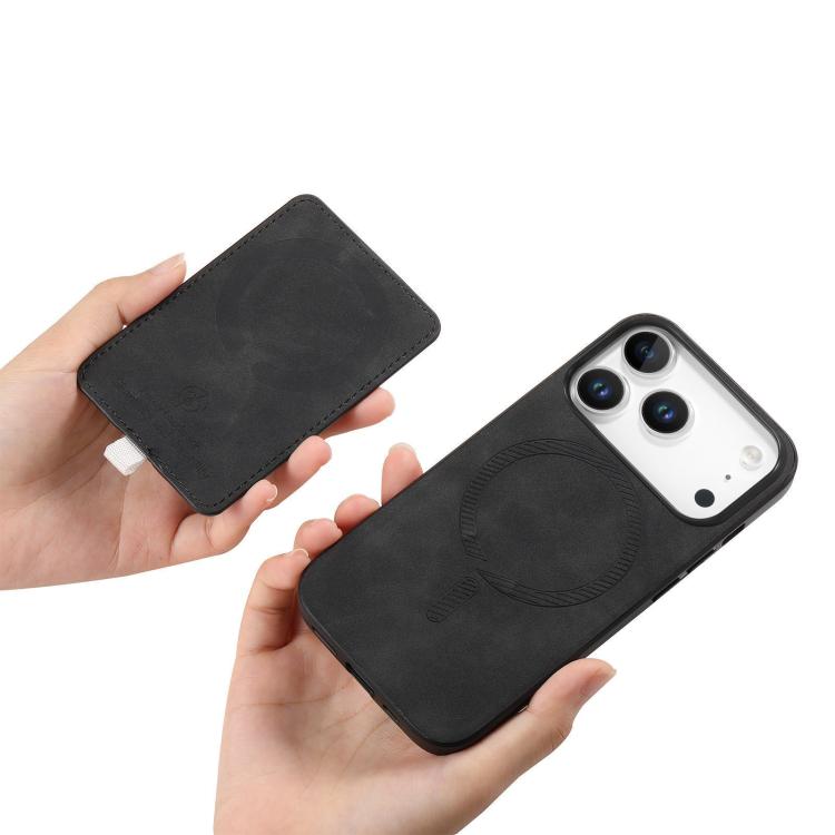 For iPhone 17 Pro Retro Cross Leather Ring Side Insert Card Bag MagSafe Phone Case