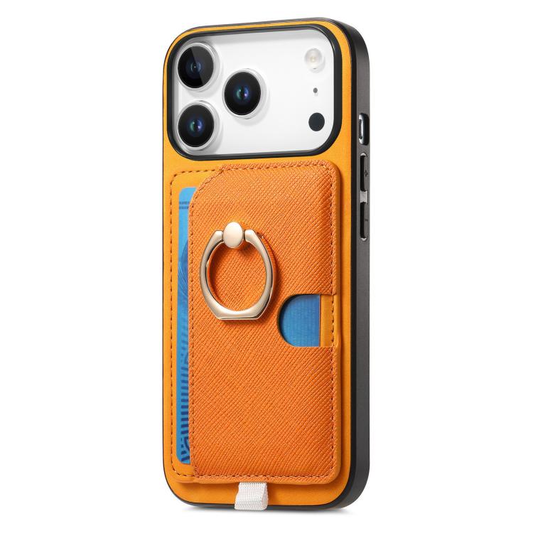 For iPhone 17 Pro Max Retro Cross Leather Ring Side Insert Card Bag MagSafe Phone Case