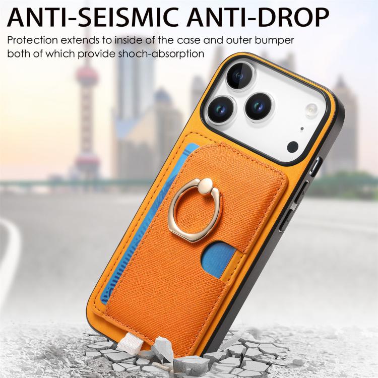 For iPhone 17 Pro Max Retro Cross Leather Ring Side Insert Card Bag MagSafe Phone Case