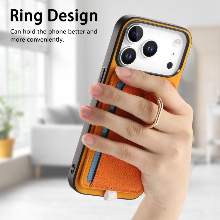 For iPhone 17 Pro Max Retro Cross Leather Ring Side Insert Card Bag MagSafe Phone Case