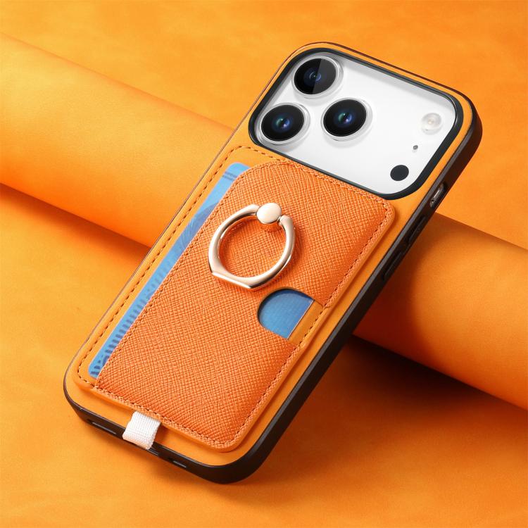 For iPhone 17 Pro Max Retro Cross Leather Ring Side Insert Card Bag MagSafe Phone Case