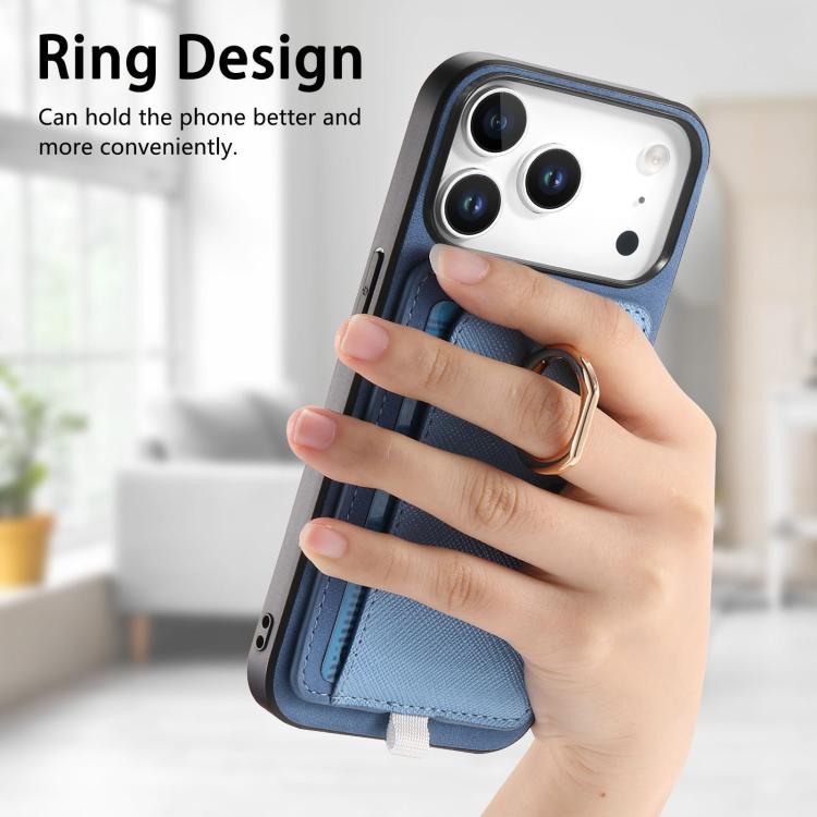 For iPhone 17 Pro Max Retro Cross Leather Ring Side Insert Card Bag MagSafe Phone Case