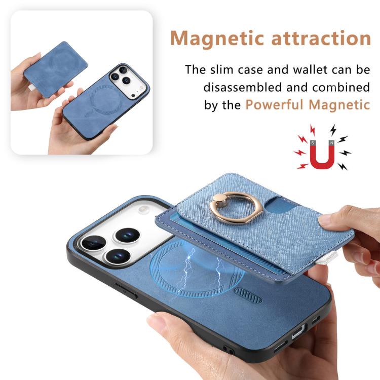 For iPhone 17 Pro Max Retro Cross Leather Ring Side Insert Card Bag MagSafe Phone Case