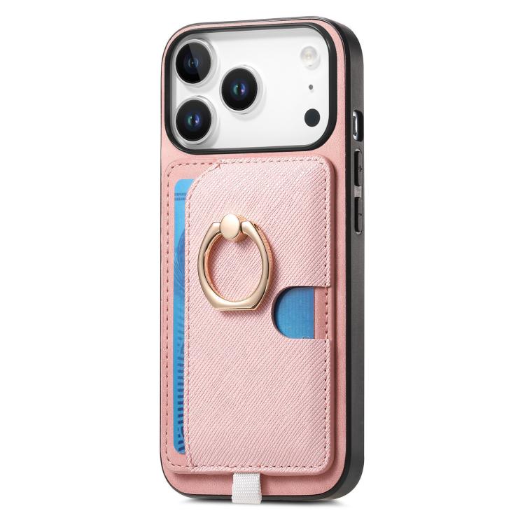 For iPhone 17 Pro Max Retro Cross Leather Ring Side Insert Card Bag MagSafe Phone Case