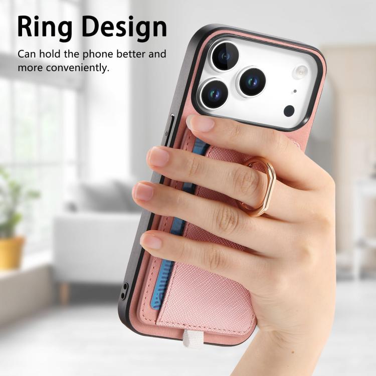 For iPhone 17 Pro Max Retro Cross Leather Ring Side Insert Card Bag MagSafe Phone Case