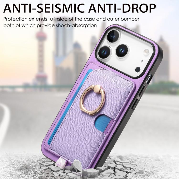 For iPhone 17 Pro Max Retro Cross Leather Ring Side Insert Card Bag MagSafe Phone Case