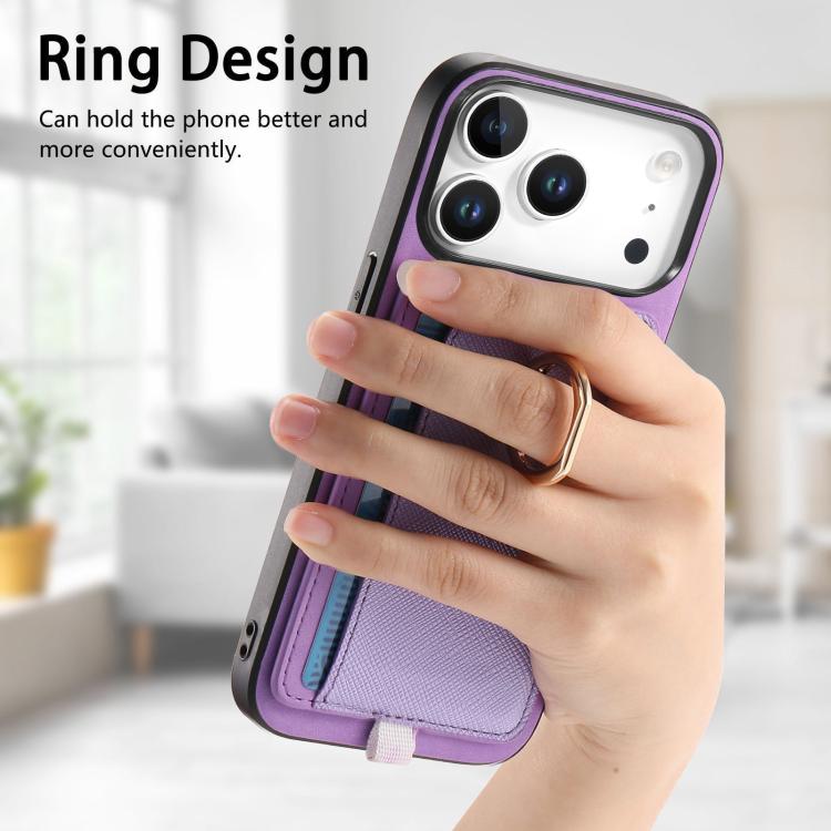 For iPhone 17 Pro Max Retro Cross Leather Ring Side Insert Card Bag MagSafe Phone Case