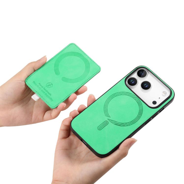 For iPhone 17 Pro Max Retro Cross Leather Ring Side Insert Card Bag MagSafe Phone Case