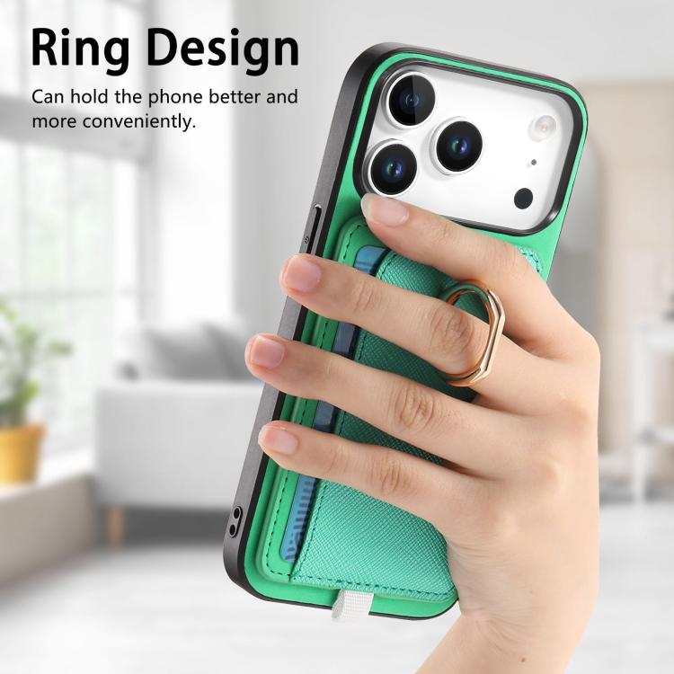 For iPhone 17 Pro Max Retro Cross Leather Ring Side Insert Card Bag MagSafe Phone Case