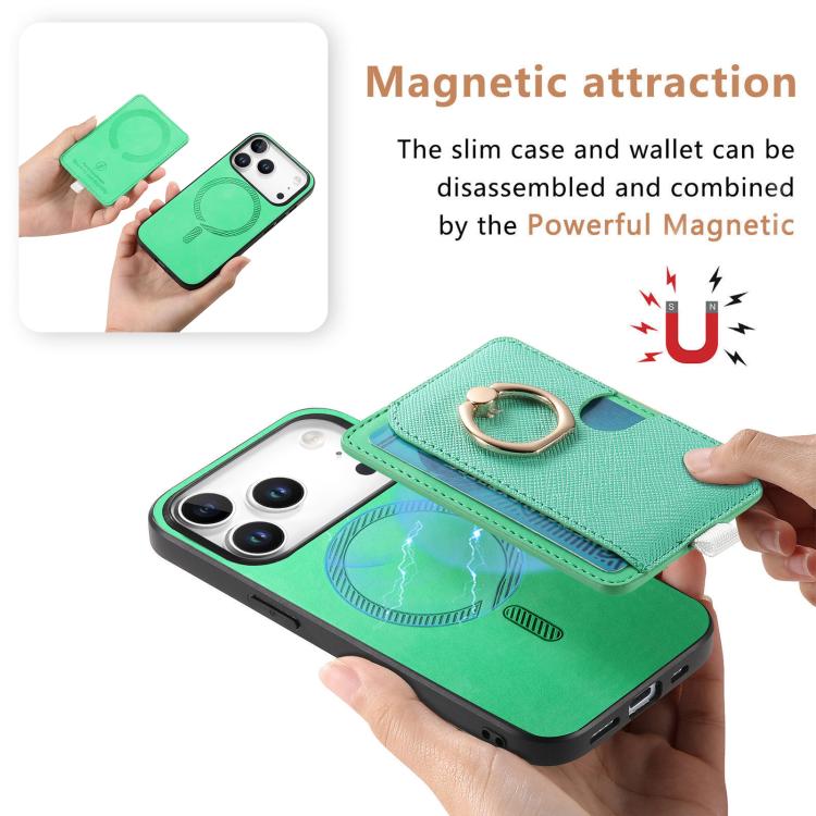 For iPhone 17 Pro Max Retro Cross Leather Ring Side Insert Card Bag MagSafe Phone Case