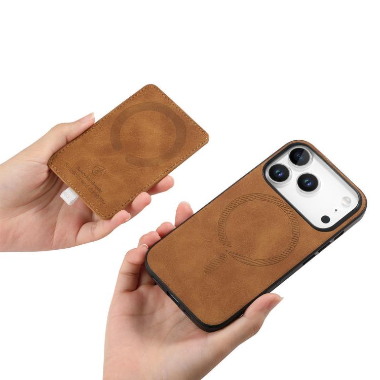 For iPhone 17 Pro Max Retro Cross Leather Ring Side Insert Card Bag MagSafe Phone Case