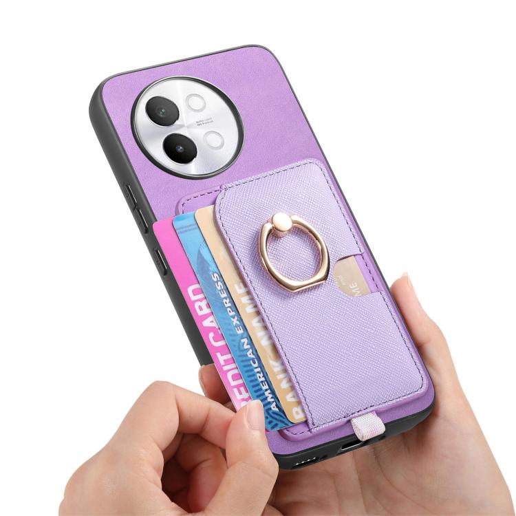 For vivo X100 5G Retro Cross Leather Ring Side Insert Card Bag MagSafe Phone Case