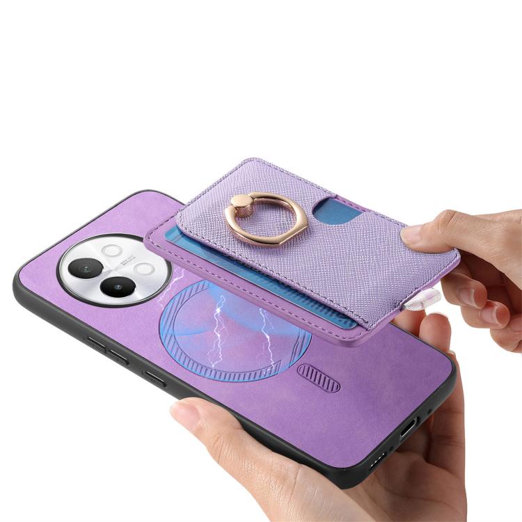 For vivo X100 5G Retro Cross Leather Ring Side Insert Card Bag MagSafe Phone Case
