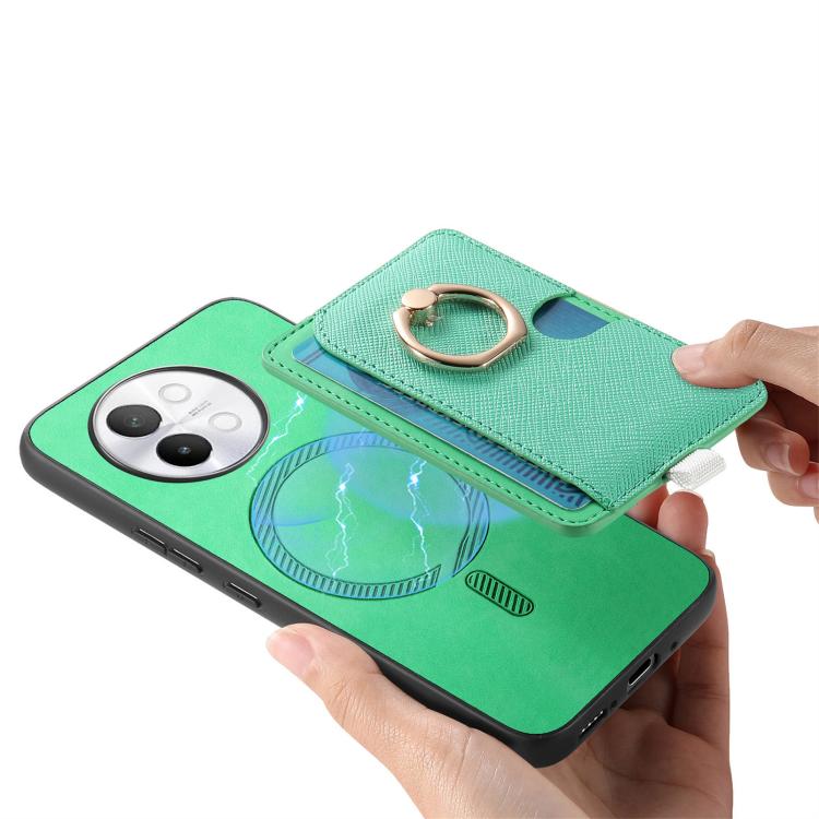 For vivo X100 5G Retro Cross Leather Ring Side Insert Card Bag MagSafe Phone Case