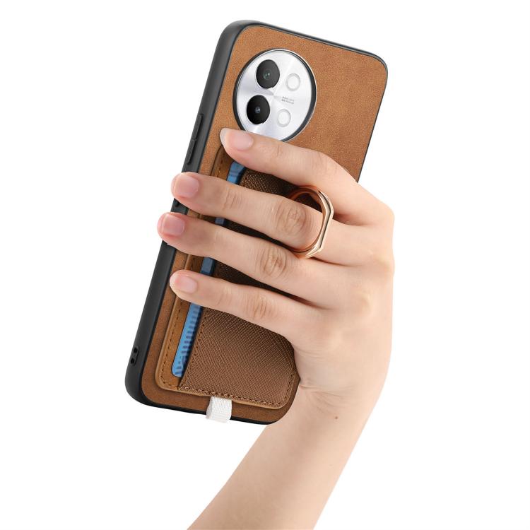 For vivo X100 5G Retro Cross Leather Ring Side Insert Card Bag MagSafe Phone Case
