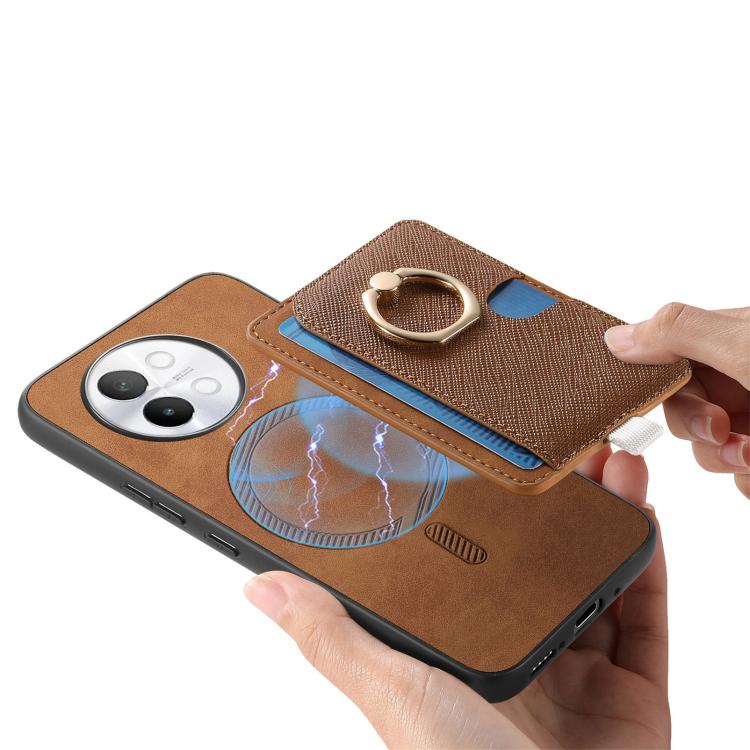 For vivo X100 5G Retro Cross Leather Ring Side Insert Card Bag MagSafe Phone Case