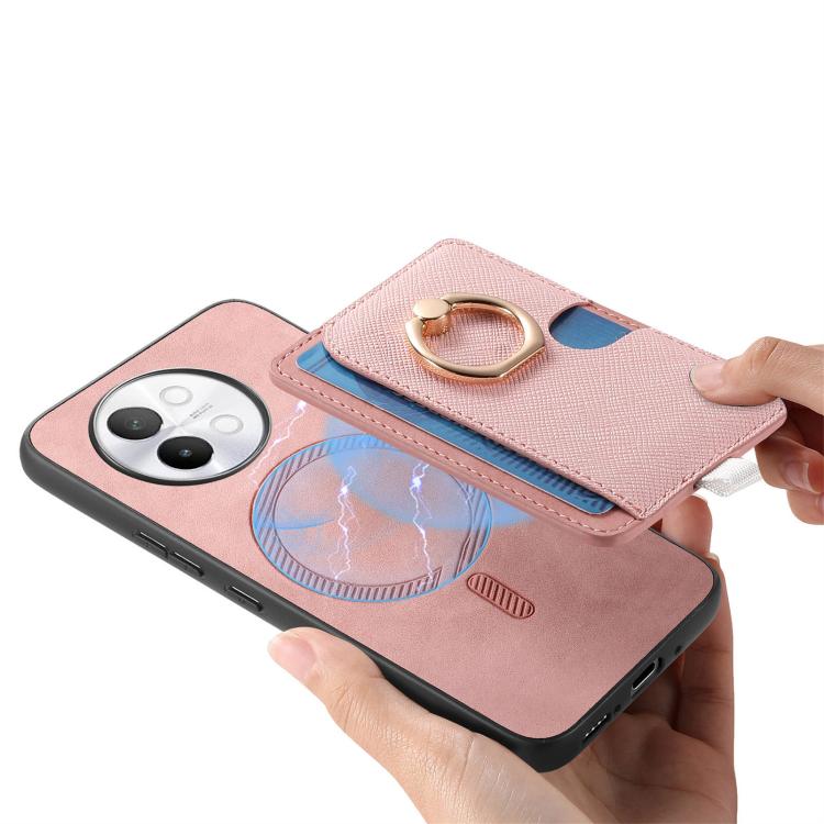 For vivo Y200 / V29e Retro Cross Leather Ring Side Insert Card Bag MagSafe Phone Case