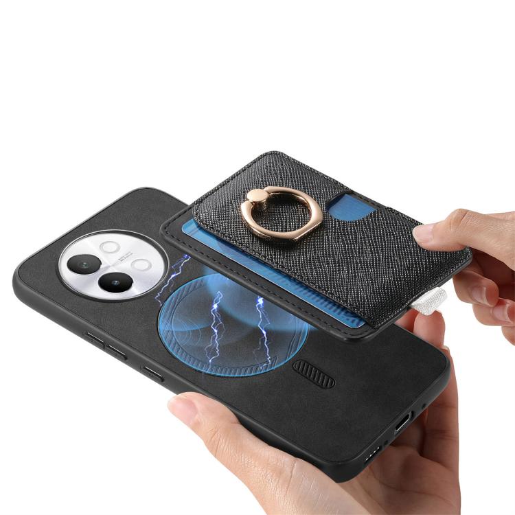 For vivo Y200 / V29e Retro Cross Leather Ring Side Insert Card Bag MagSafe Phone Case