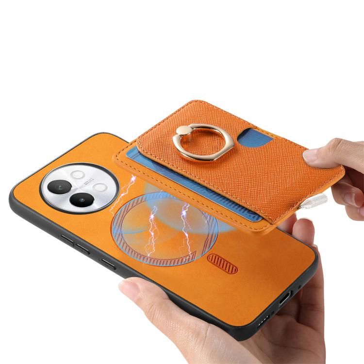 For Vivo iQOO Neo8 / Neo8 Pro Retro Cross Leather Ring Side Insert Card Bag MagSafe Phone Case