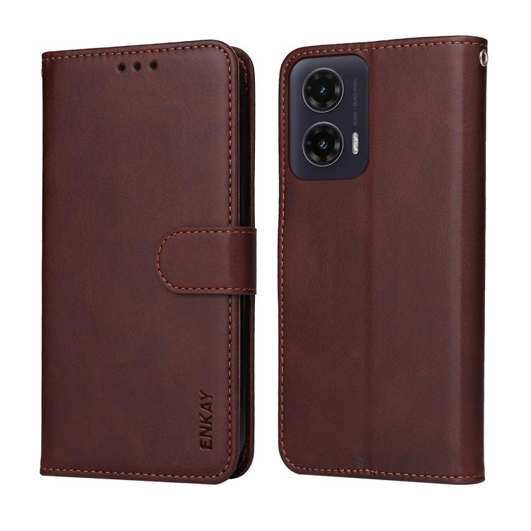 For Motorola Moto G35 ENKAY Card Wallet Calf Texture Leather Phone Case with Screen Film