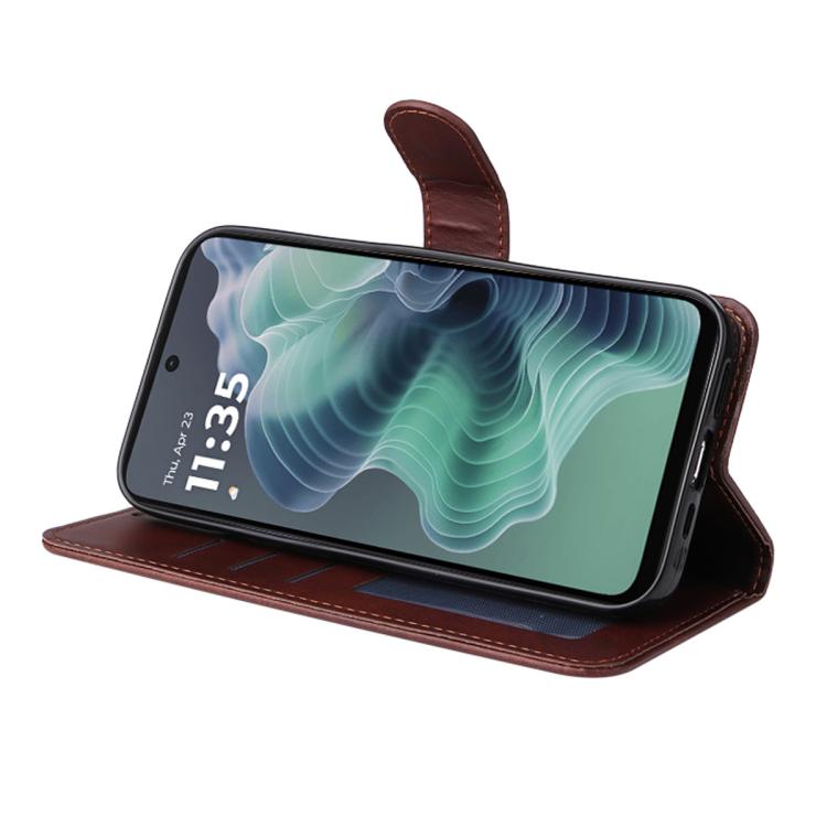 For Motorola Moto G35 ENKAY Card Wallet Calf Texture Leather Phone Case with Screen Film