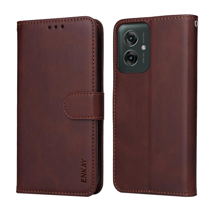 For Motorola Moto G55 ENKAY Card Wallet Calf Texture Leather Phone Case with Screen Film