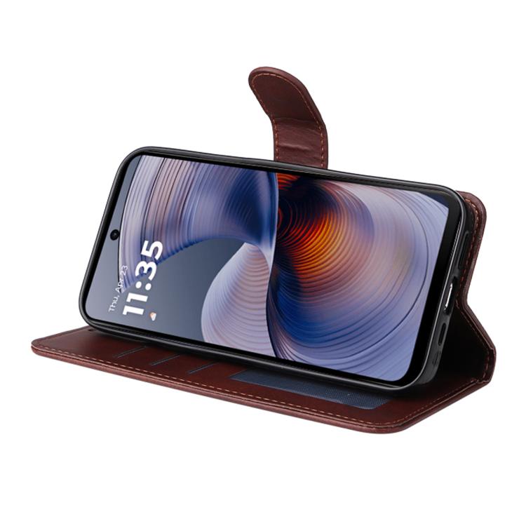 For Motorola Moto G55 ENKAY Card Wallet Calf Texture Leather Phone Case with Screen Film