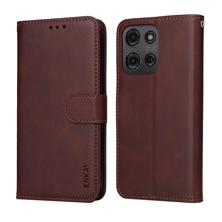 For Motorola Moto G75 ENKAY Card Wallet Calf Texture Leather Phone Case with Screen Film